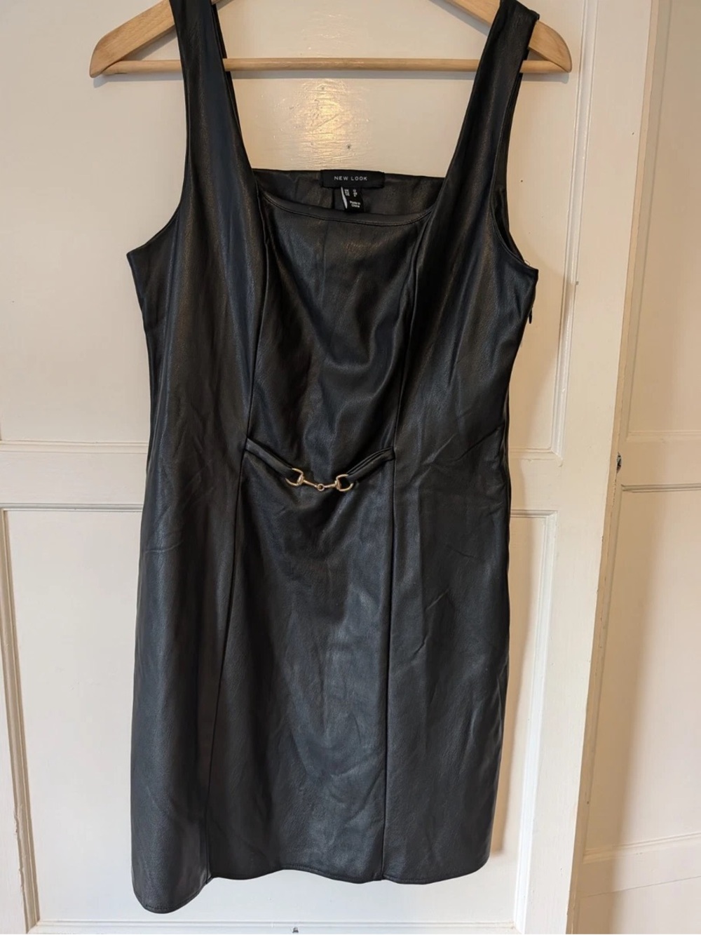 NWT Look Black Faux Leather Sleeveless Dress with Gold Hardware
